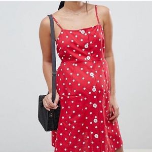 Asos Designs red polka dot maternity dress